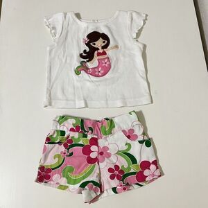 Gymboree Mermaid Top and Floral Shorts Set Girls Size 3-6 Months